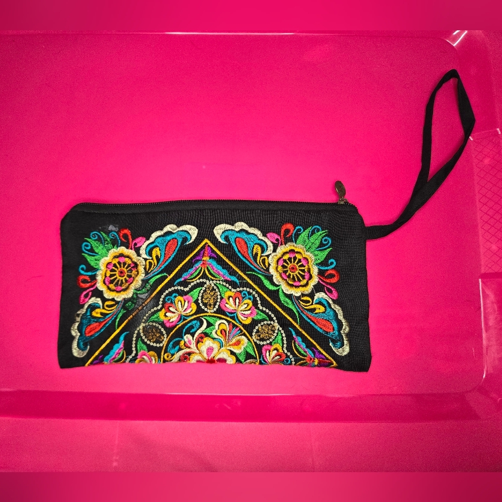 Colorful floral wristlet